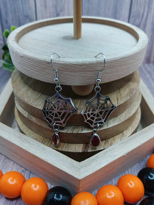 Spider Web w/ Red Rhinestone Dangles