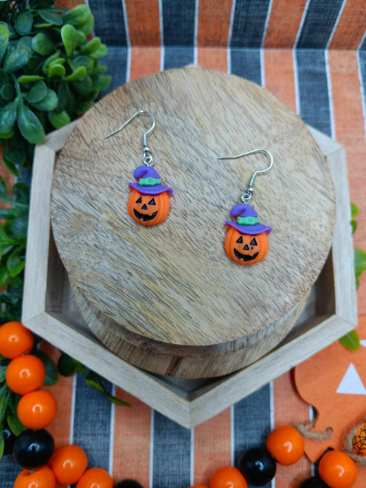 Jack O' Lantern Wearing a Witch's Hat Earrings