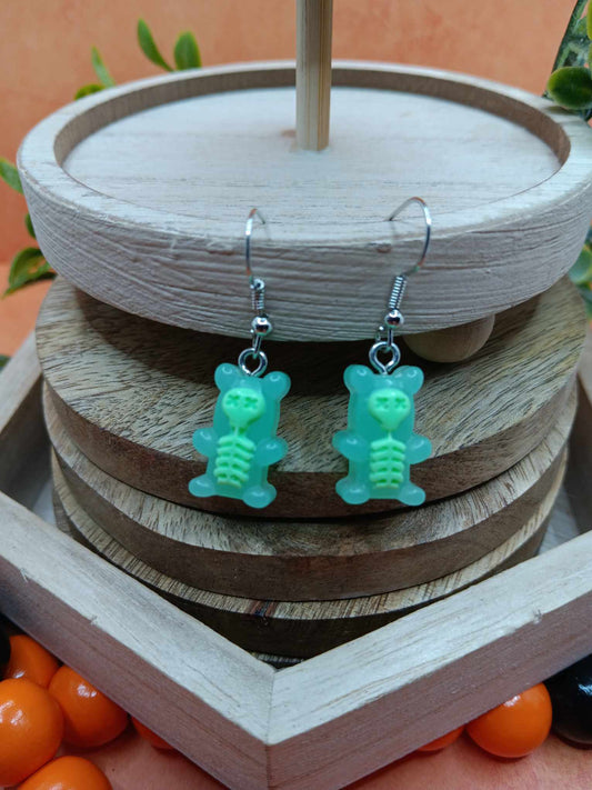 Green Gummy Bear Skeleton Earrings