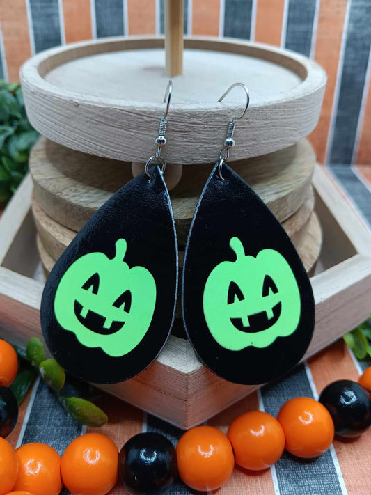 Glow in the Dark Jack O' Lantern Leather Style Earrings