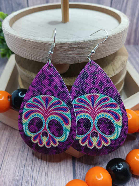 Purple Patterned Halloween Day of the Dead Skeleton Earrings