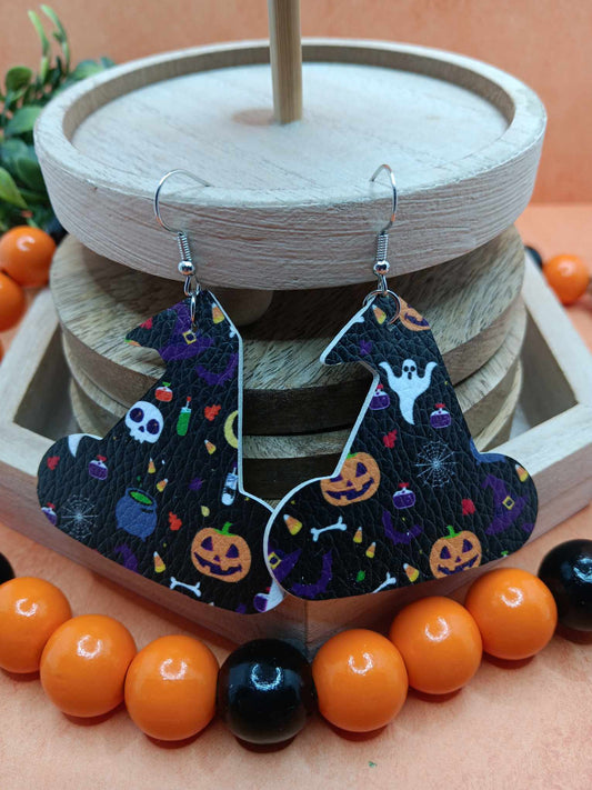 Witch's Hat Shaped Halloween Patterned Earrings