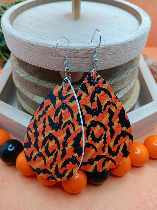 Orange Ombre Bat Leather Style Earings
