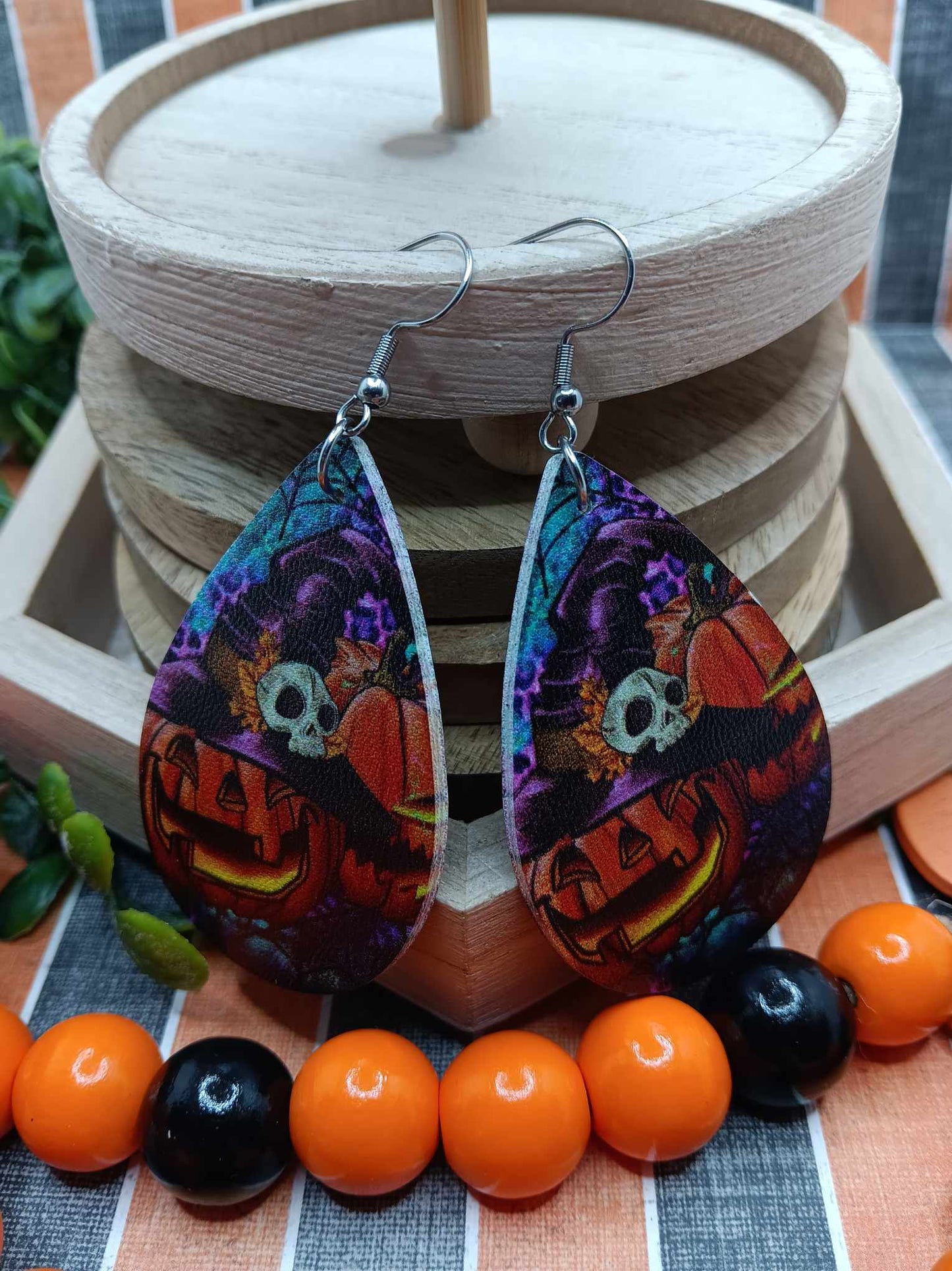 Halloween Themed Earrings w/ Jack O' Lantern & Skeleton