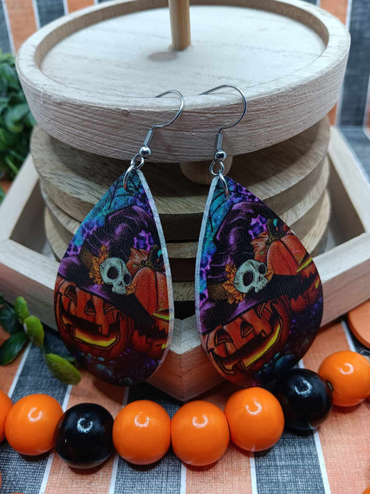 Halloween Themed Earrings w/ Jack O' Lantern & Skeleton
