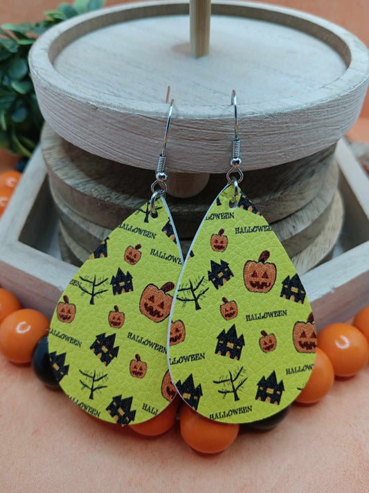 Yellow Halloween Earrings w/ Jack O' Lanterns