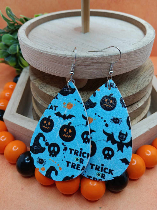 Blue Trick or Treat Halloween Patterned Earrings