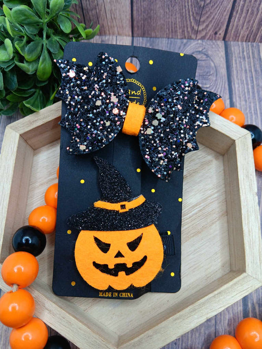 Black Glitter & Jack O' Lantern Hair Accessory Set