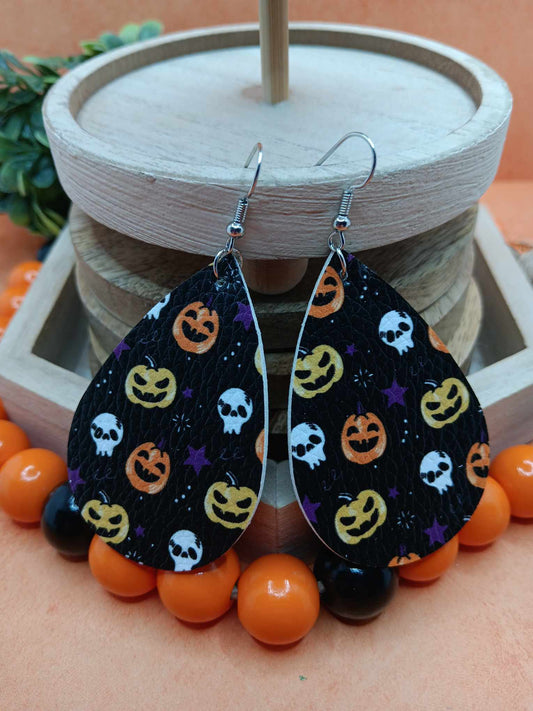 Orange & Yellow Jack O' Lantern & Skeleton Earrings
