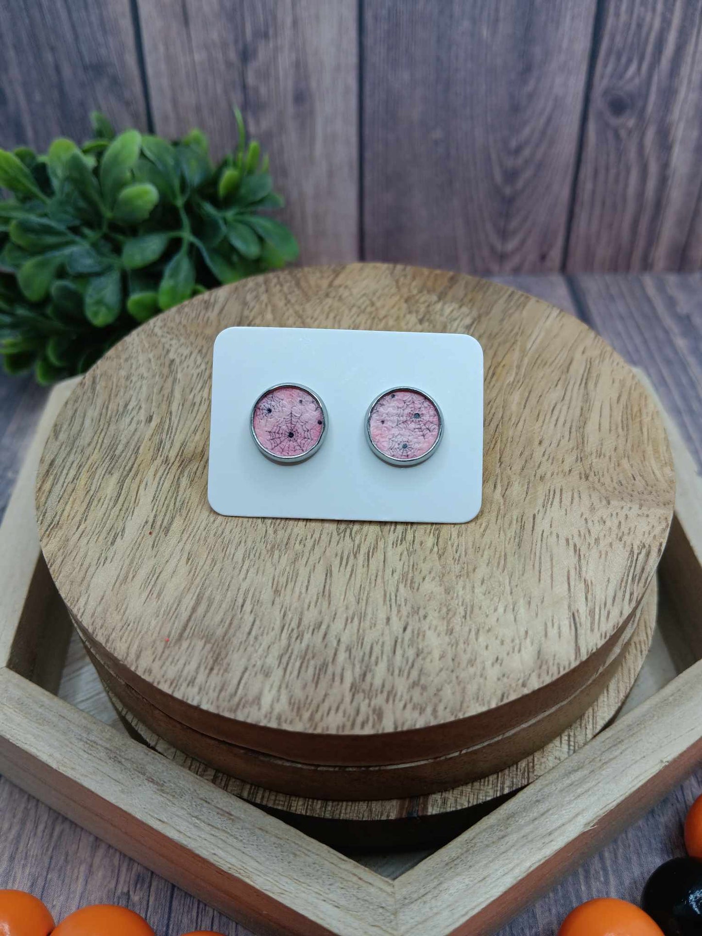 Pink Spider Web Style Earrings