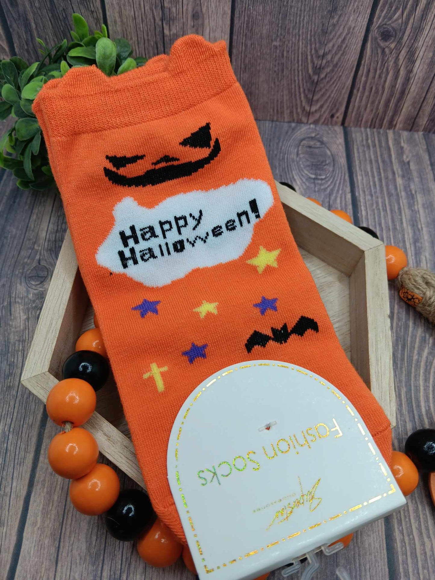 Orange Happy Halloween Socks