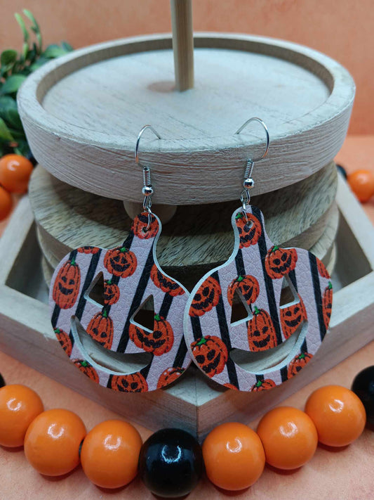 Striped Jack O' Lantern Shaped & Patterned Halloween Earrings