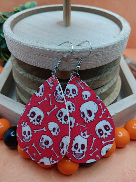 Red Skeleton Leather Style Earrings