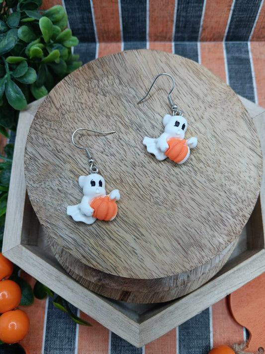 Ghost Holding a Pumpkin Earrings