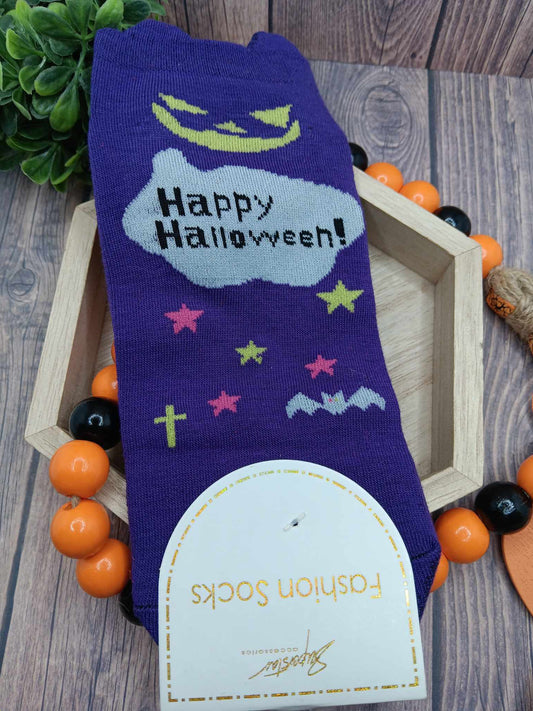 Purple Happy Halloween Socks