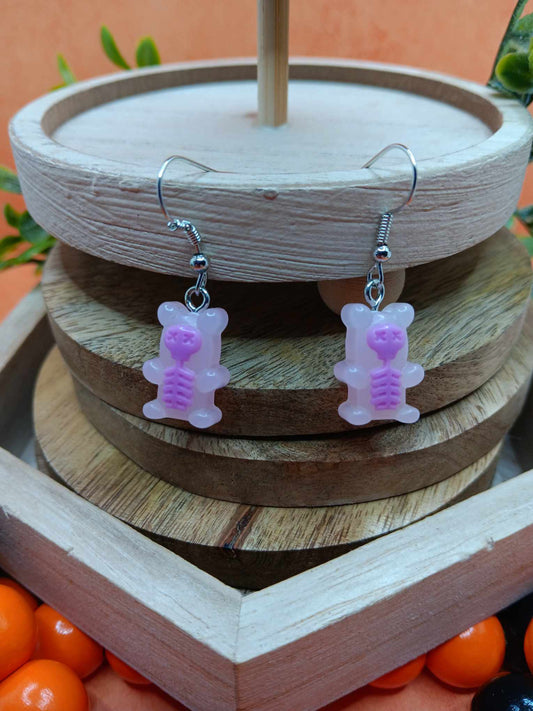 Purple Gummy Bear Skeleton Earrings