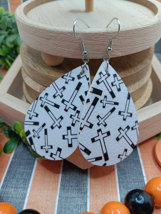 White Halloween Cross Earrings