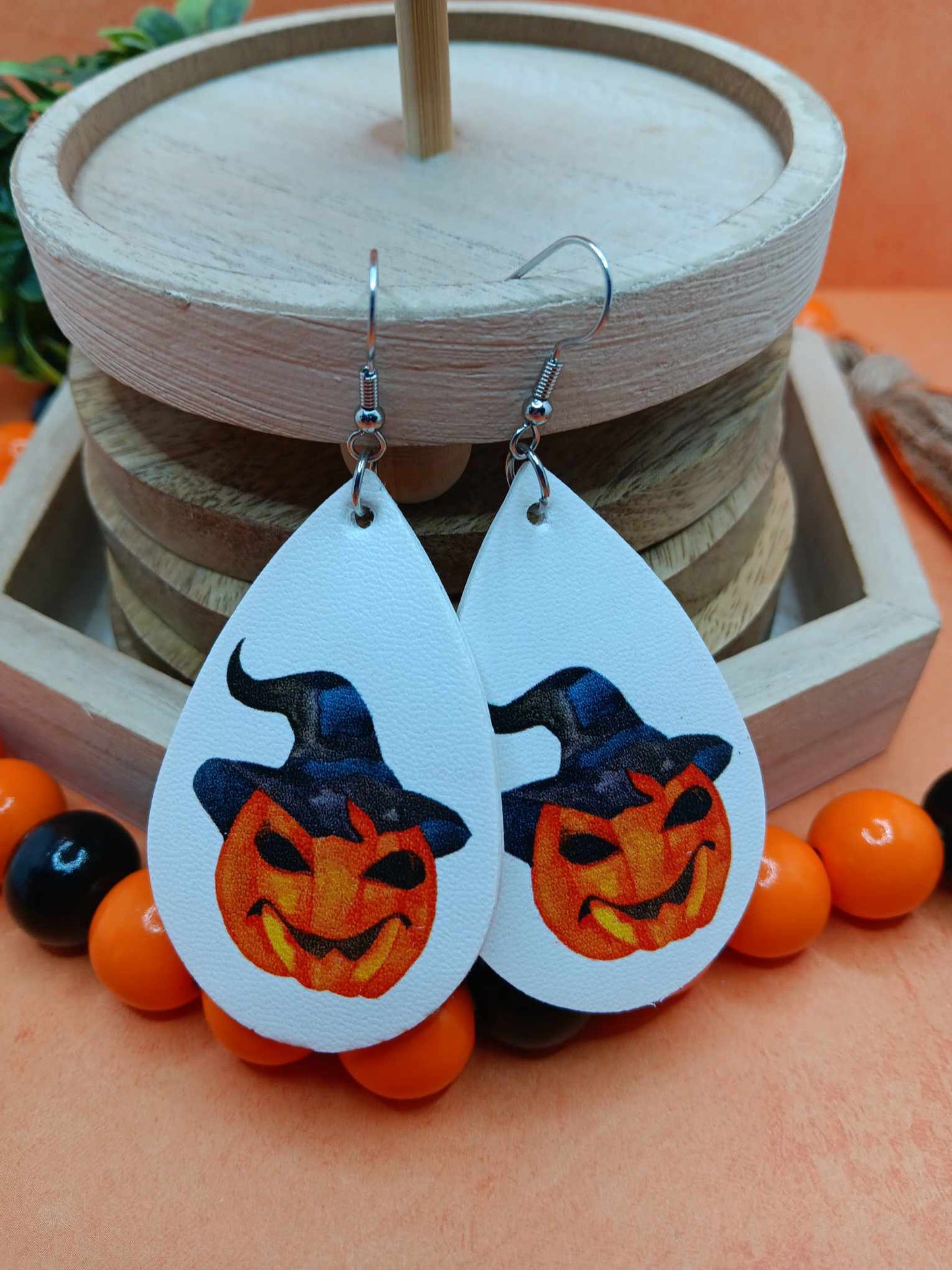 Jack O' Lantern Leather Style Earrings