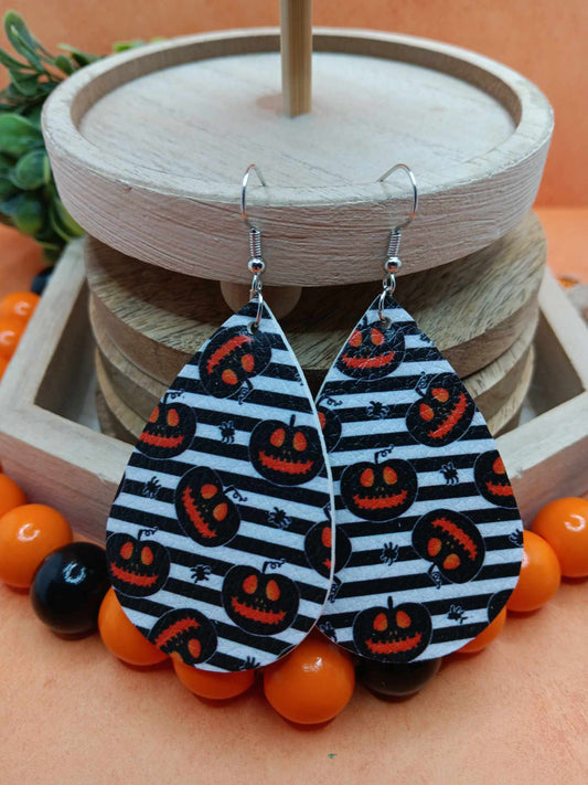 Striped Jack O' Lantern Leather Style Earrings