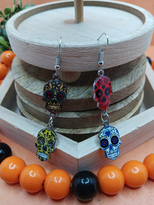 Yellow, Red, & Blue Day of the Dead Skeleton Earrings