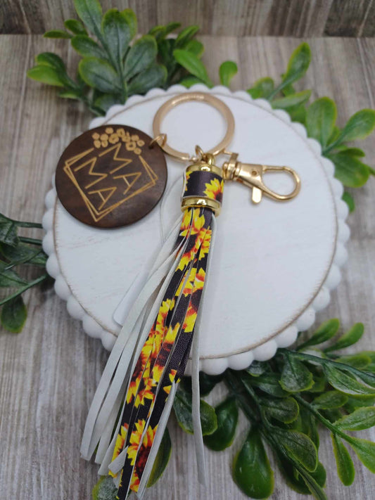 Sunflower Mama Wooden Engraved Keychain