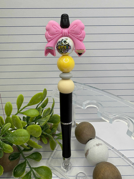 Pink Bow Teacher Beaded Ink Pen