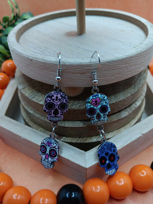 Purple & White Day of the Dead Skeleton Earrings