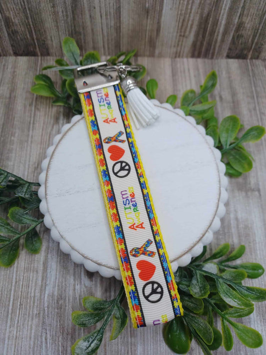 Yellow Peace, Love, Autism Awareness Ribbon