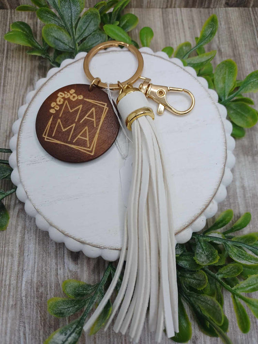 White Mama Wooden Engraved Keychain