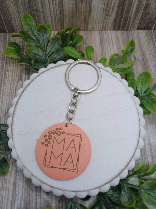 Pink Wooden Mama Engraved Keychain