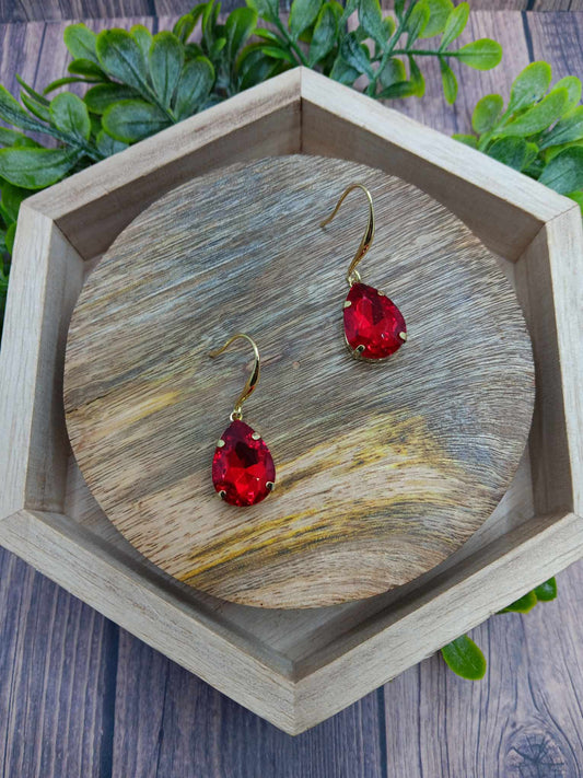 Red Teardrop Rhinestone Earrings