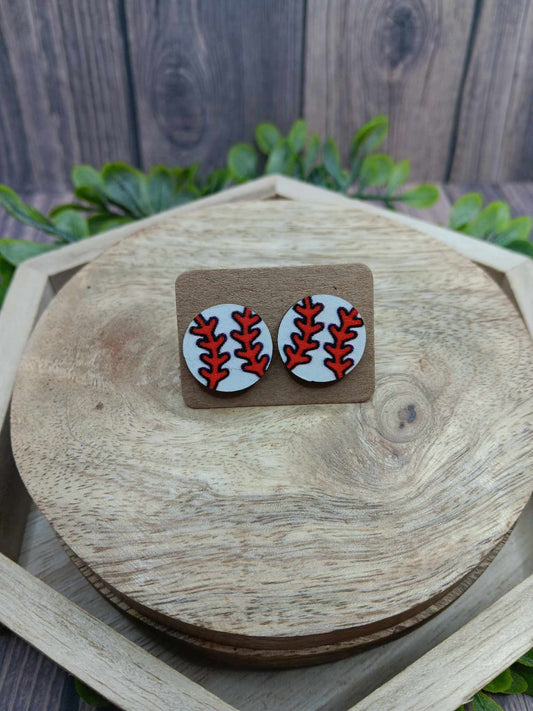 Wooden Baseball Earrings