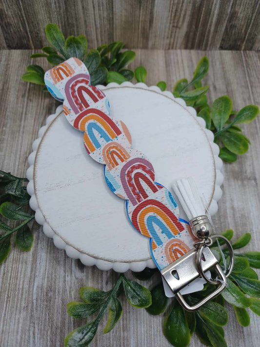 Leather Style Rainbow Wristlet Keychain