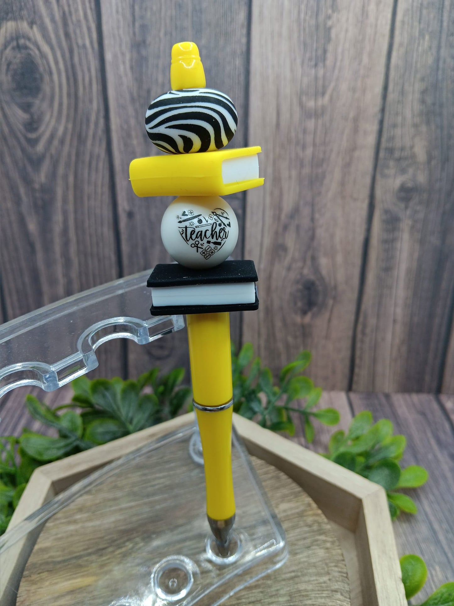 Black & Yellow Books Teacher Beaded Ink Pen