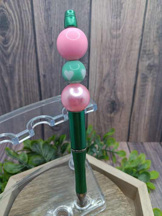 Pink & Teal/Green Beaded Ink Pen