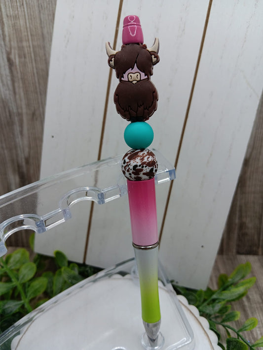 Brown Cow Beaded Ink Pen