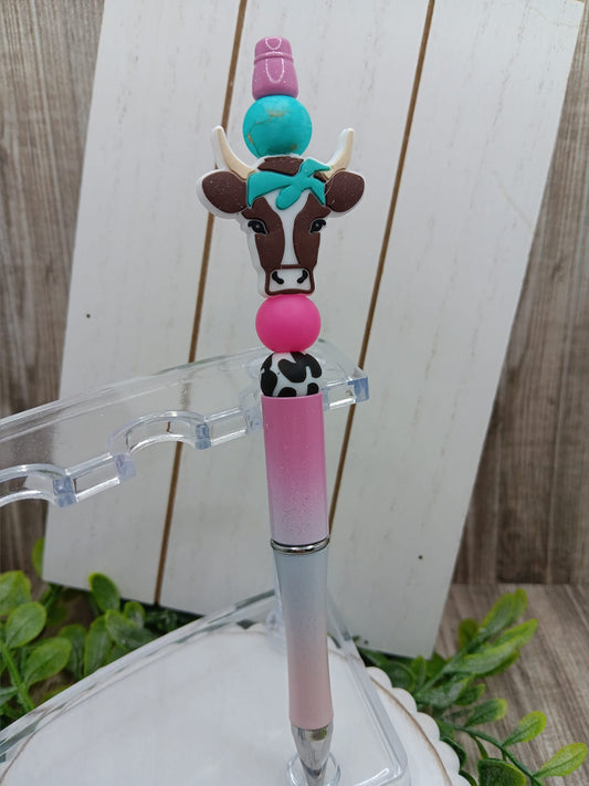Brown Cow Beaded Ink Pen