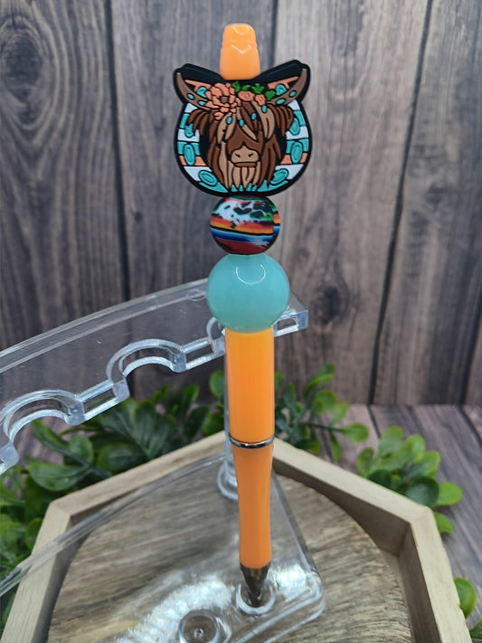 Light Orange Cow Beaded Ink Pen