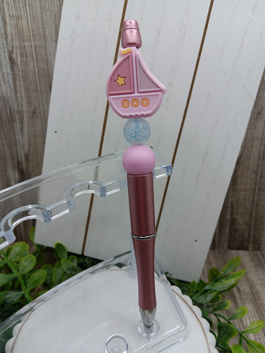 Pink Sailboat Beaded Ink Pen