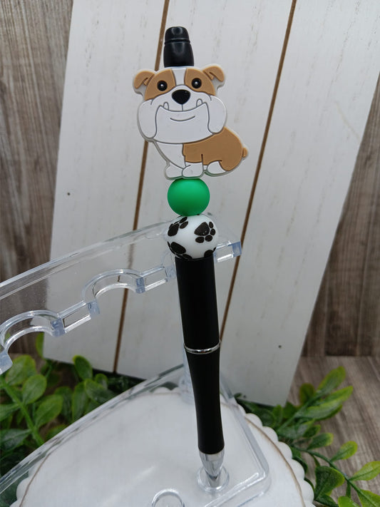 White & Tan Dog Beaded Ink Pen