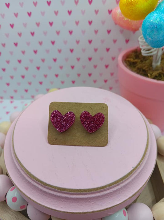 Hot Pink Glitter Heart Earrings