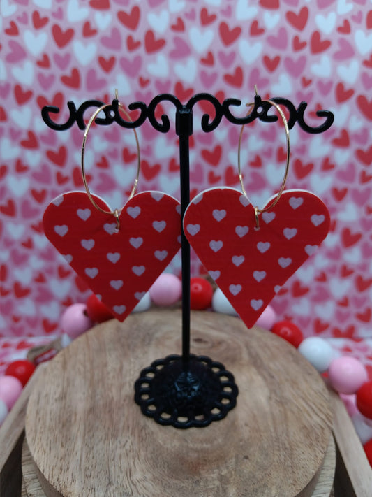 Red w/ White Polka Dot Heart Earrings