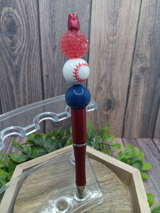 Red, White, & Blue Baseball Beaded Ink Pen