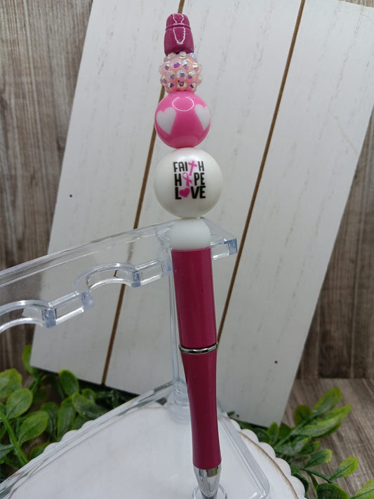 Faith Hope Love Breast Cancer Awareness Beaded Ink Pen