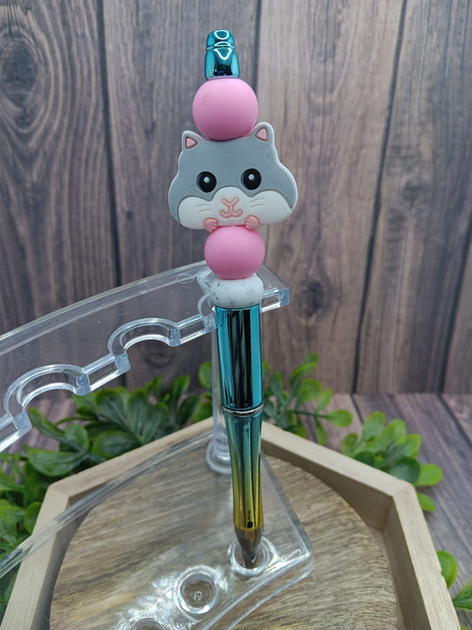 Teal & Green Mouse Beaded Ink Pen