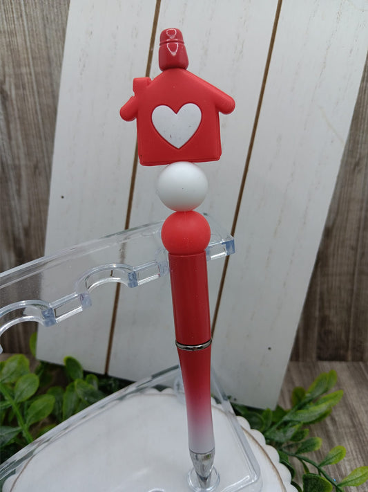 Red House w/ a Heart Beaded Ink Pen