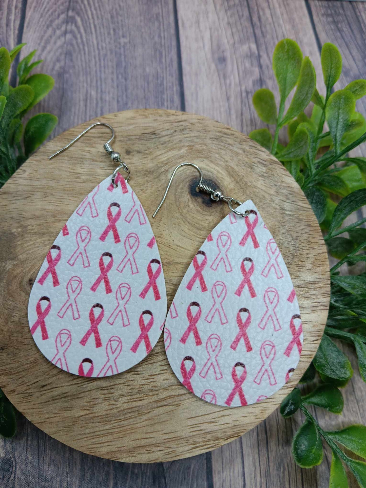White & Pink Ribbon Earrings