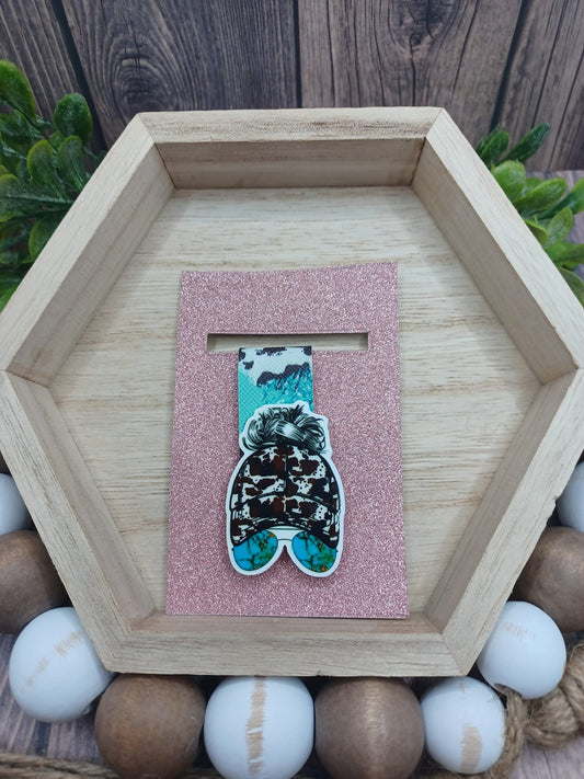 Messy Bun Cow Print Hat Magnetic Bookmark