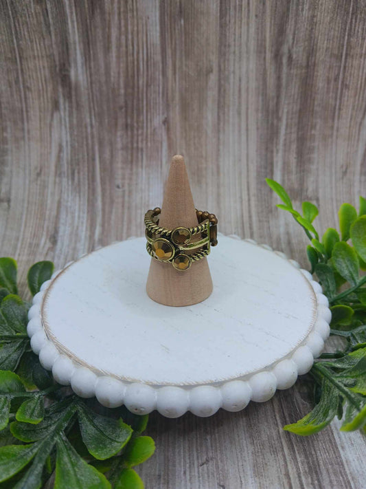 Double Brass Rhinestone Ring