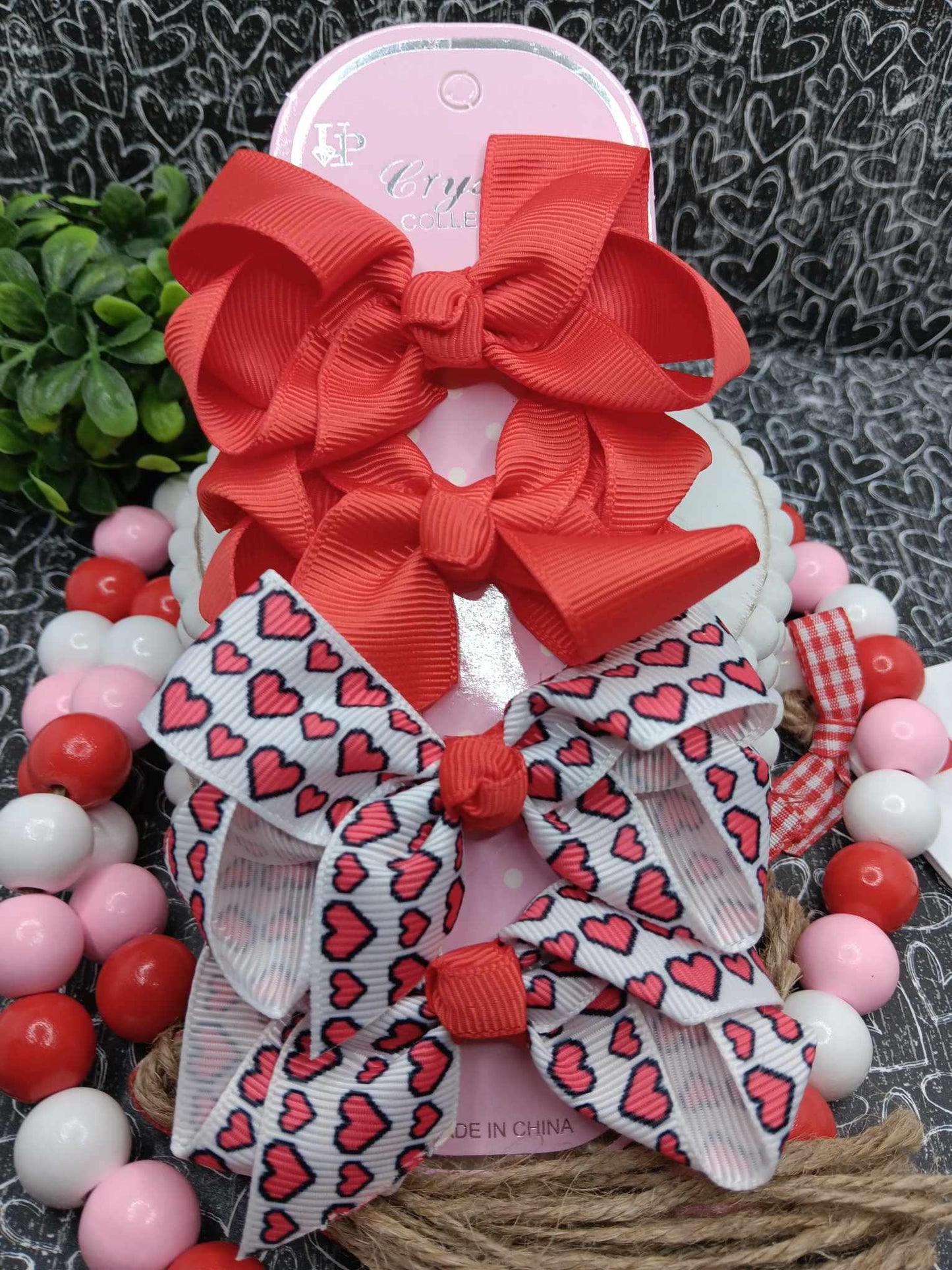 Red & White w/ Hearts Hair Accessory Set